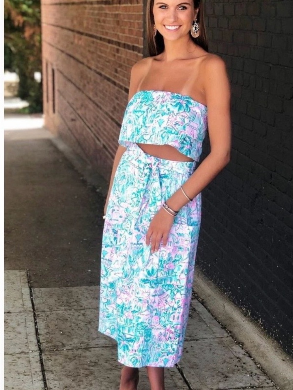 Lilly Pulitzer Lenora Set Crop Top & Skirt Set Pastel Tropical